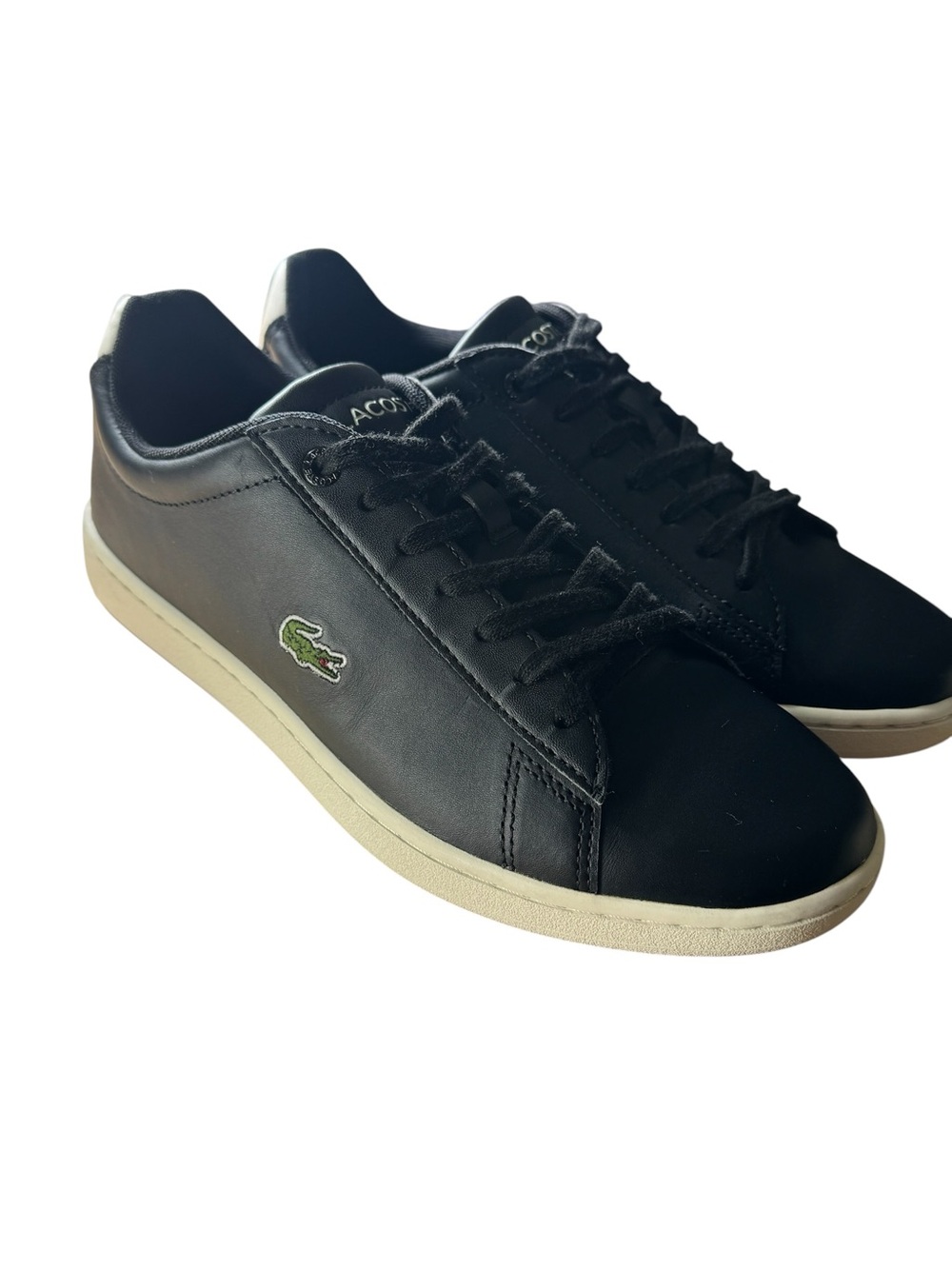 Lacoste Men's Black Leather Sneakers with Green Crocodile Logo